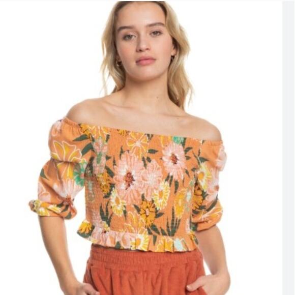 ROXY Off-the-shoulder Floral Print Top, Size Small - Picture 5 of 13